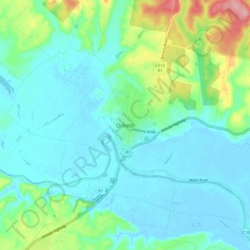 Mappa topografica Orbost, altitudine, rilievo