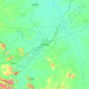 Mappa topografica Vidisha, altitudine, rilievo