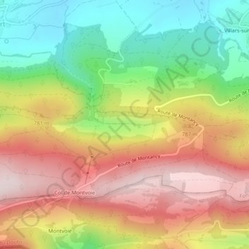 Mappa topografica Calabri, altitudine, rilievo