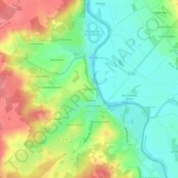 Mappa topografica Val Creuse, altitudine, rilievo