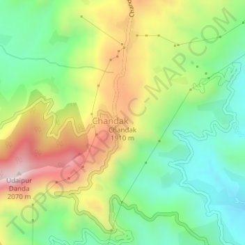 Mappa topografica Chandak, altitudine, rilievo