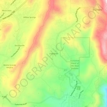 Mappa topografica Cherokee, altitudine, rilievo