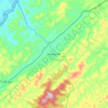 Mappa topografica Vassouras, altitudine, rilievo