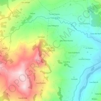 Mappa topografica Castelletto, altitudine, rilievo
