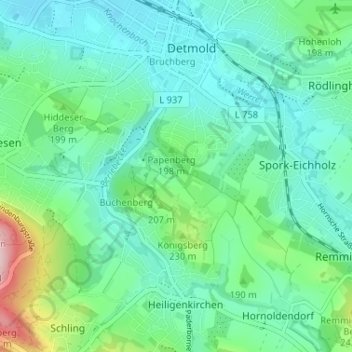 Mappa topografica Lippischer Meierhof, altitudine, rilievo
