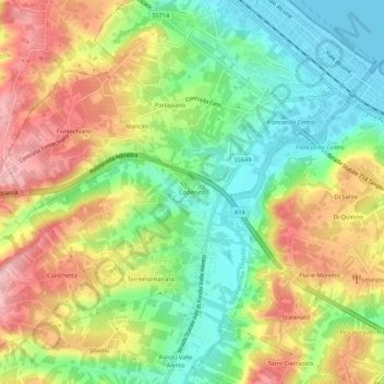Mappa topografica Coderuto, altitudine, rilievo