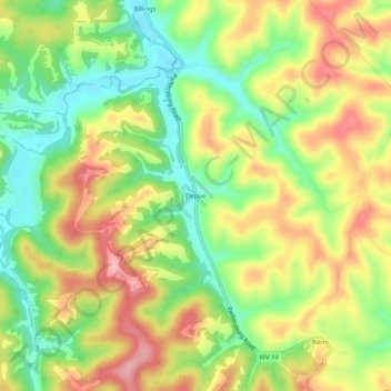 Mappa topografica Depue, altitudine, rilievo