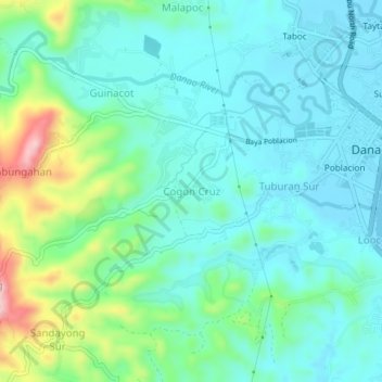 Mappa topografica Cogon Cruz, altitudine, rilievo