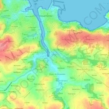 Mappa topografica Kerharo, altitudine, rilievo