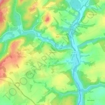 Mappa topografica Kernévez, altitudine, rilievo