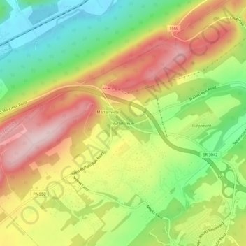 Mappa topografica Buffalo Run, altitudine, rilievo