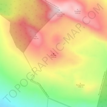 Mappa topografica Kohala, altitudine, rilievo