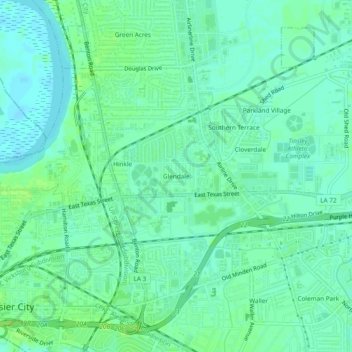 Mappa topografica Glendale, altitudine, rilievo