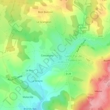 Mappa topografica Cossange, altitudine, rilievo