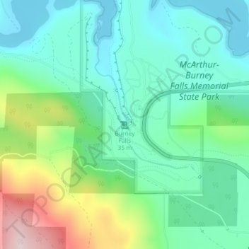 Mappa topografica Burney Falls, altitudine, rilievo