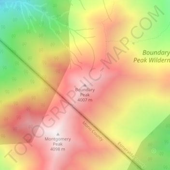 Mappa topografica Boundary Peak, altitudine, rilievo