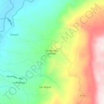 Mappa topografica Veredo Alto Cañada, altitudine, rilievo