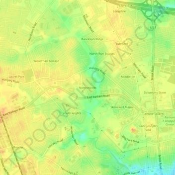 Mappa topografica Northwoods, altitudine, rilievo