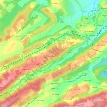 Mappa topografica Llaneces, altitudine, rilievo