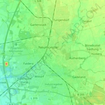 Mappa topografica Neumünster, altitudine, rilievo