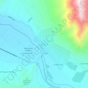 Mappa topografica Las Rojas, altitudine, rilievo