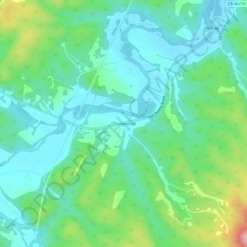 Mappa topografica Champwood, altitudine, rilievo