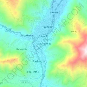 Mappa topografica Paucarbamba, altitudine, rilievo
