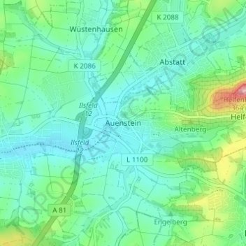 Mappa topografica Auenstein, altitudine, rilievo