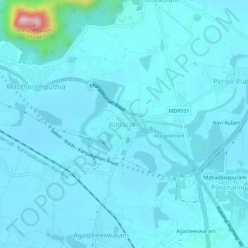 Mappa topografica Kottaram, altitudine, rilievo