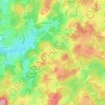 Mappa topografica Les Farges, altitudine, rilievo