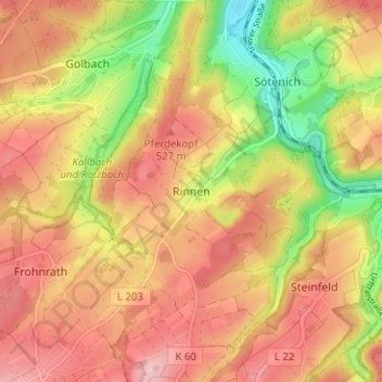 Mappa topografica Rinnen, altitudine, rilievo
