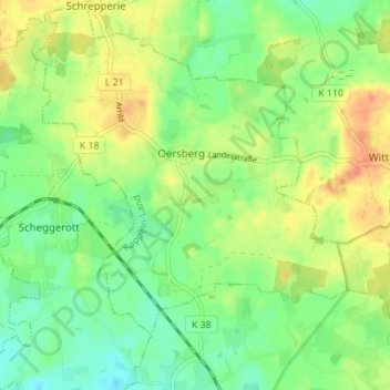 Mappa topografica Töstrup, altitudine, rilievo