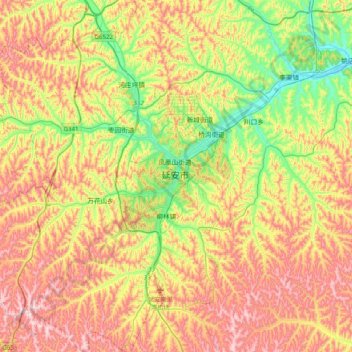 Mappa topografica 延安市, altitudine, rilievo
