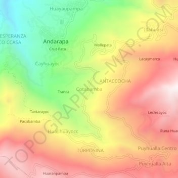 Mappa topografica Cotabamba, altitudine, rilievo