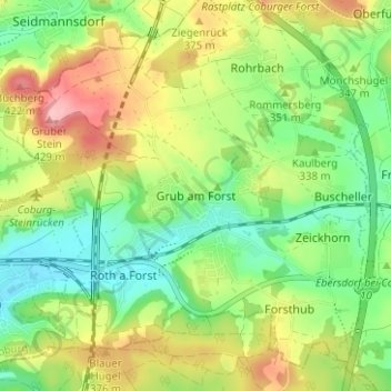 Mappa topografica Grub am Forst, altitudine, rilievo