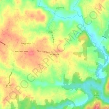 Mappa topografica North Fork, altitudine, rilievo