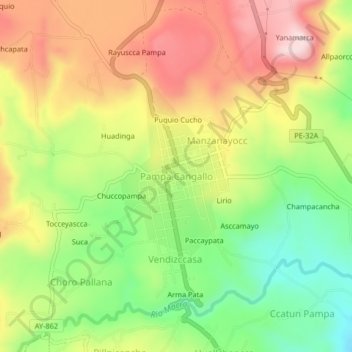 Mappa topografica Pampa Cangallo, altitudine, rilievo