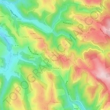 Mappa topografica Le Faure, altitudine, rilievo