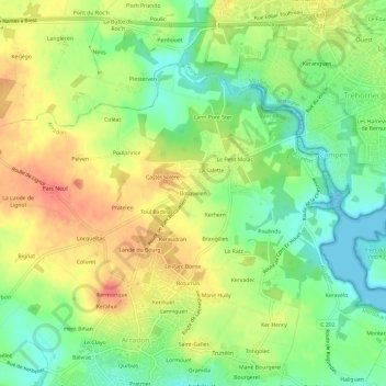 Mappa topografica Botquelen, altitudine, rilievo