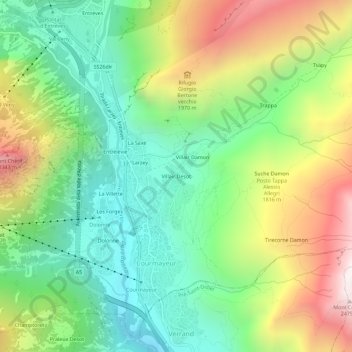 Mappa topografica Villair Desot, altitudine, rilievo