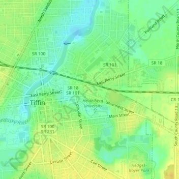 Mappa topografica WHEI-FM (Tiffin), altitudine, rilievo
