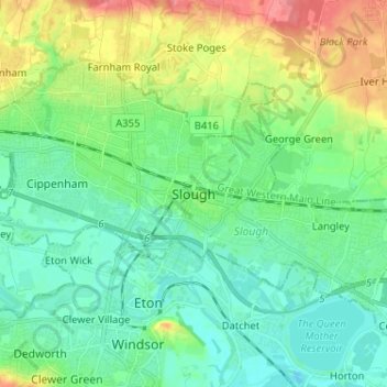 Mappa topografica Slough, altitudine, rilievo