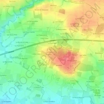 Mappa topografica Le Branchereau, altitudine, rilievo