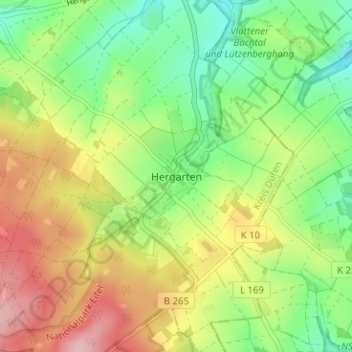 Mappa topografica Hergarten, altitudine, rilievo
