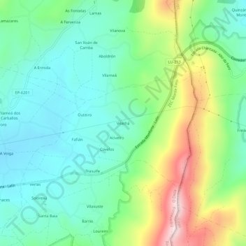 Mappa topografica Vilachá, altitudine, rilievo