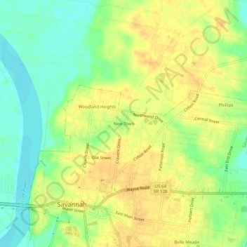 Mappa topografica New Town, altitudine, rilievo
