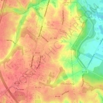 Mappa topografica Cottage Green, altitudine, rilievo