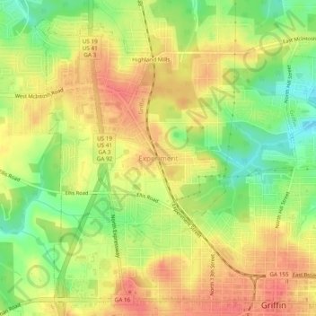 Mappa topografica Experiment, altitudine, rilievo