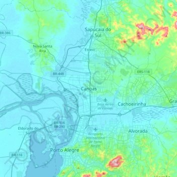 Mappa topografica Canoas, altitudine, rilievo