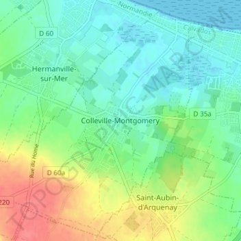 Mappa topografica Colleville-Montgomery, altitudine, rilievo